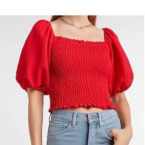 Express Red Smocked Crop Top